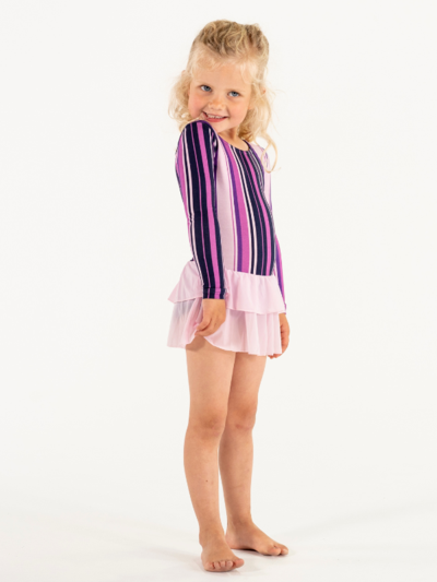 Gymnastikdragt m. skørt | NS-166 | Outlet Purple Stripe