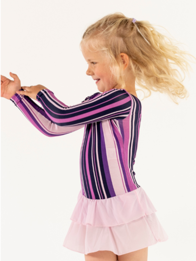 Gymnastikdragt m. skørt | NS-166 | Outlet Purple Stripe